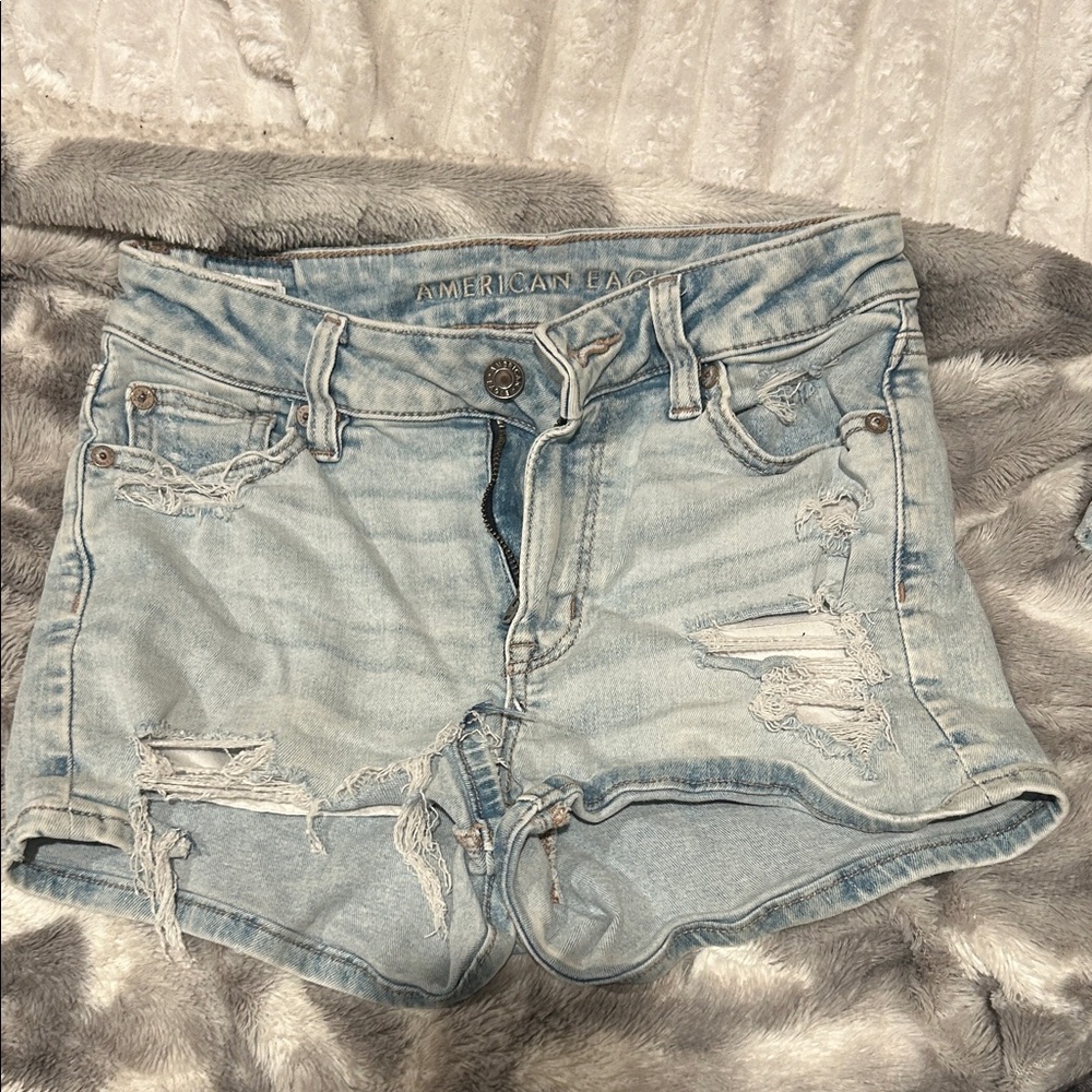 American Eagle Outfitters Light Blue Ripped Jean Shorts